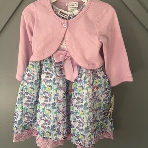 NWT BLUEBERI BOULEVARD Purple Floral Baby Dress with Cardigan
